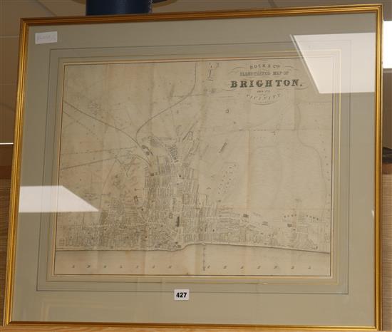 Rock & Co Publ., engraving, illustrated map of Brighton and its vicinity, 46 x 59cm